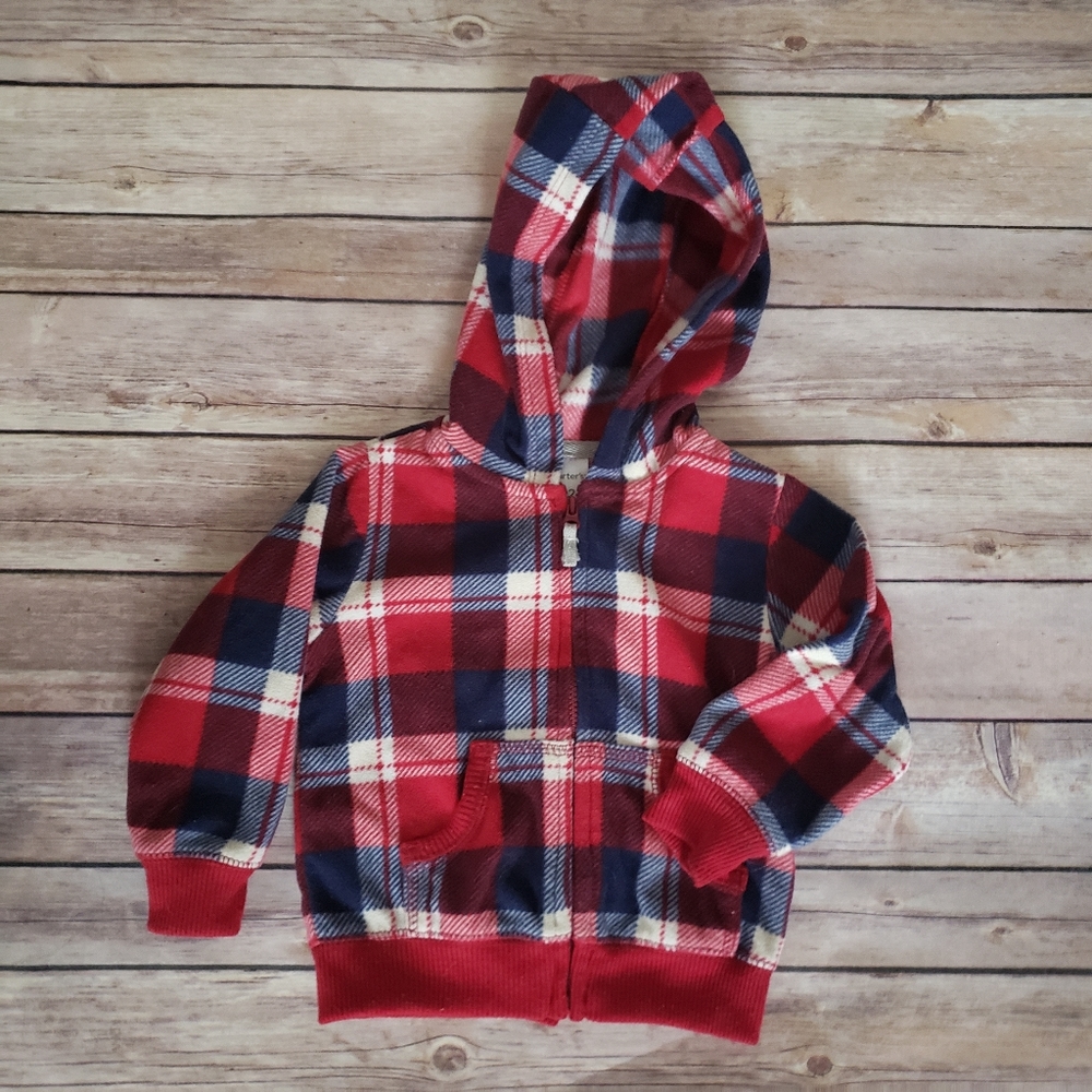 [ CARTERS ] Red & Blue Plaid Fleece Hoodie